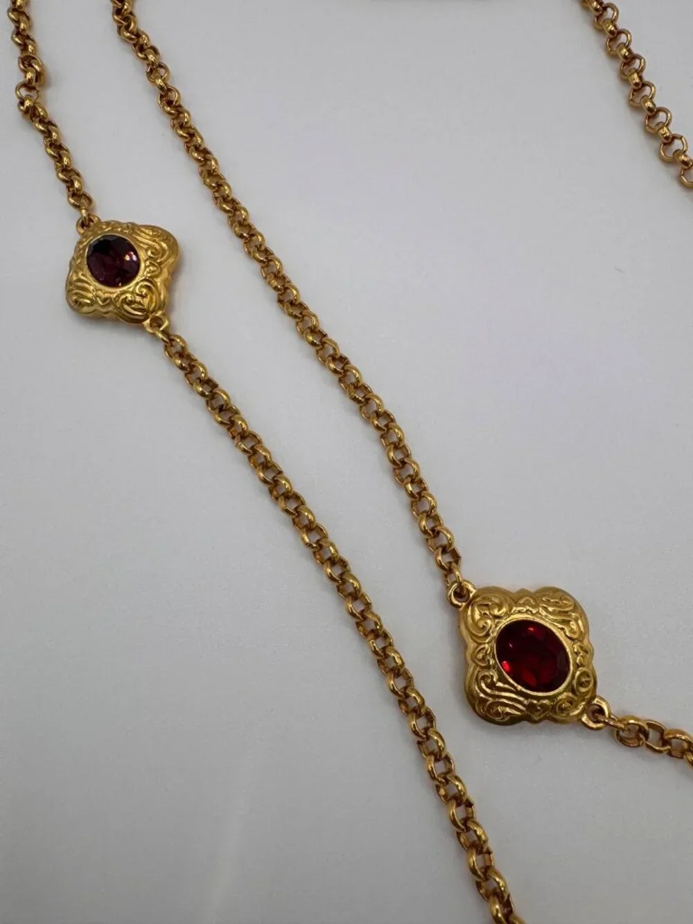 Gold Tone Station Renaissance Revival Necklaces Glass Faceted Set 2pc Statement - Picture 6 of 9